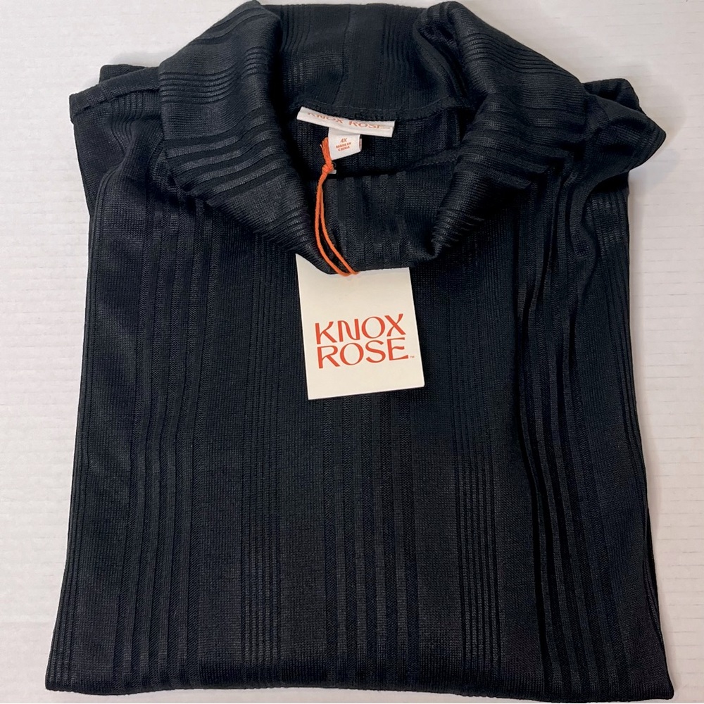 Knox Rose Black Plus Size Long Sleeve Stretch Ribbed Turtleneck Top Size 4X New!